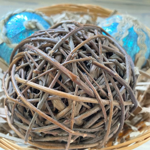 DECORATIVE BASKET Nautical Beach Coastal Centerpiece Filler Orbs Balls Wicker - Picture 8 of 11